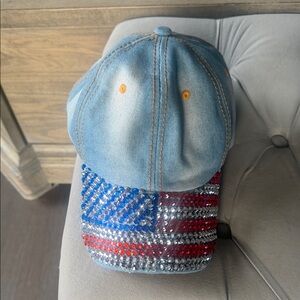 Denim Cap with American Flag Rhinestones